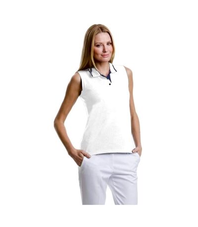 Gamegear® Ladies Proactive Sleeveless Polo Shirt (White/Navy) - UTBC414