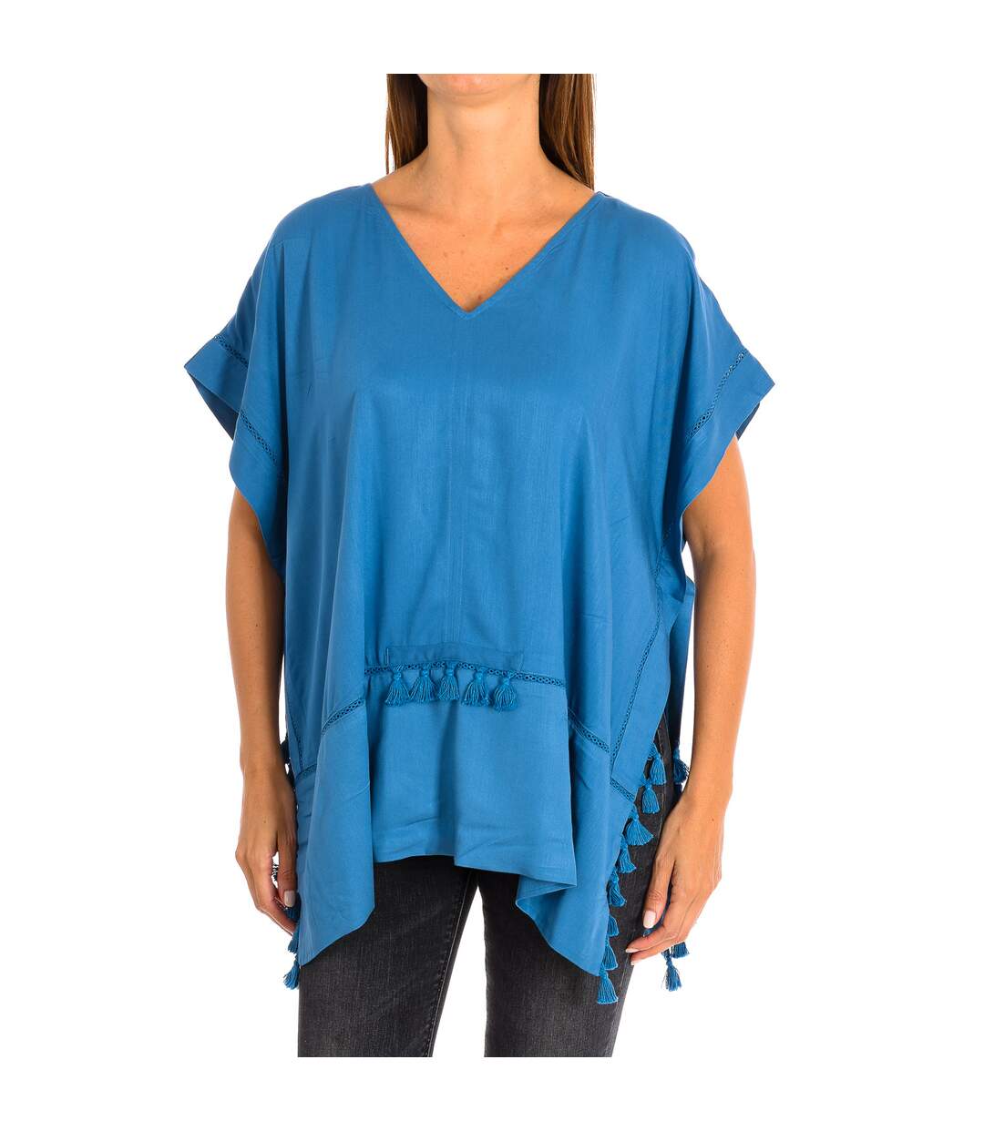 Loose poncho with V-neck tassels 8949 women