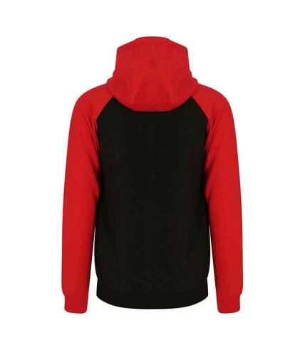 Womens/ladies raglan baseball full zip hoodie jet black/fire red Awdis