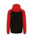 Womens/ladies raglan baseball full zip hoodie jet black/fire red Awdis