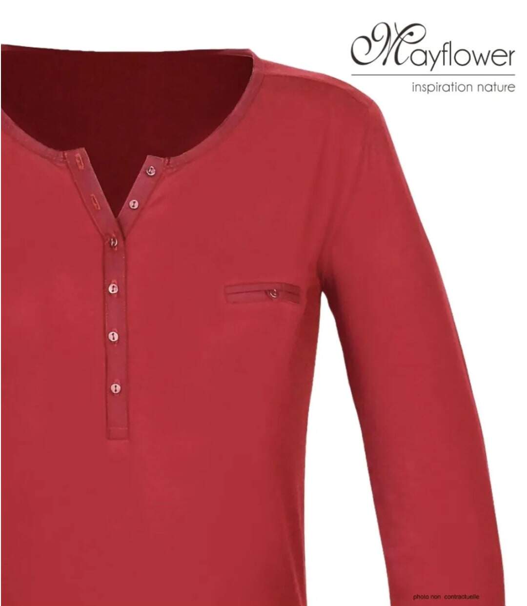 MAYFLOWER NOVICE3 – Tee-shirt manches longues rouge col tunisien satin pour un look dynamique et raffiné-4