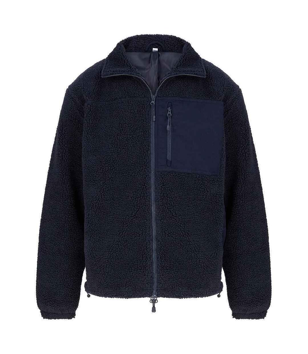 Unisex adult sherpa recycled fleece jacket navy Front Row