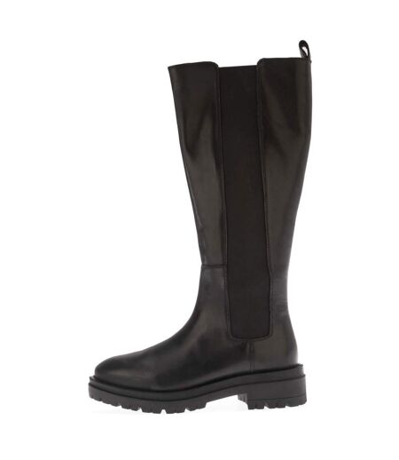 Womens/ladies tenley leather elasticated knee-high boots black Dune London
