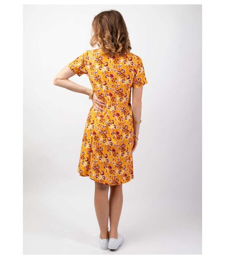 Robe courte été fleurie MAJA coupe ample jaune Coton Du Monde