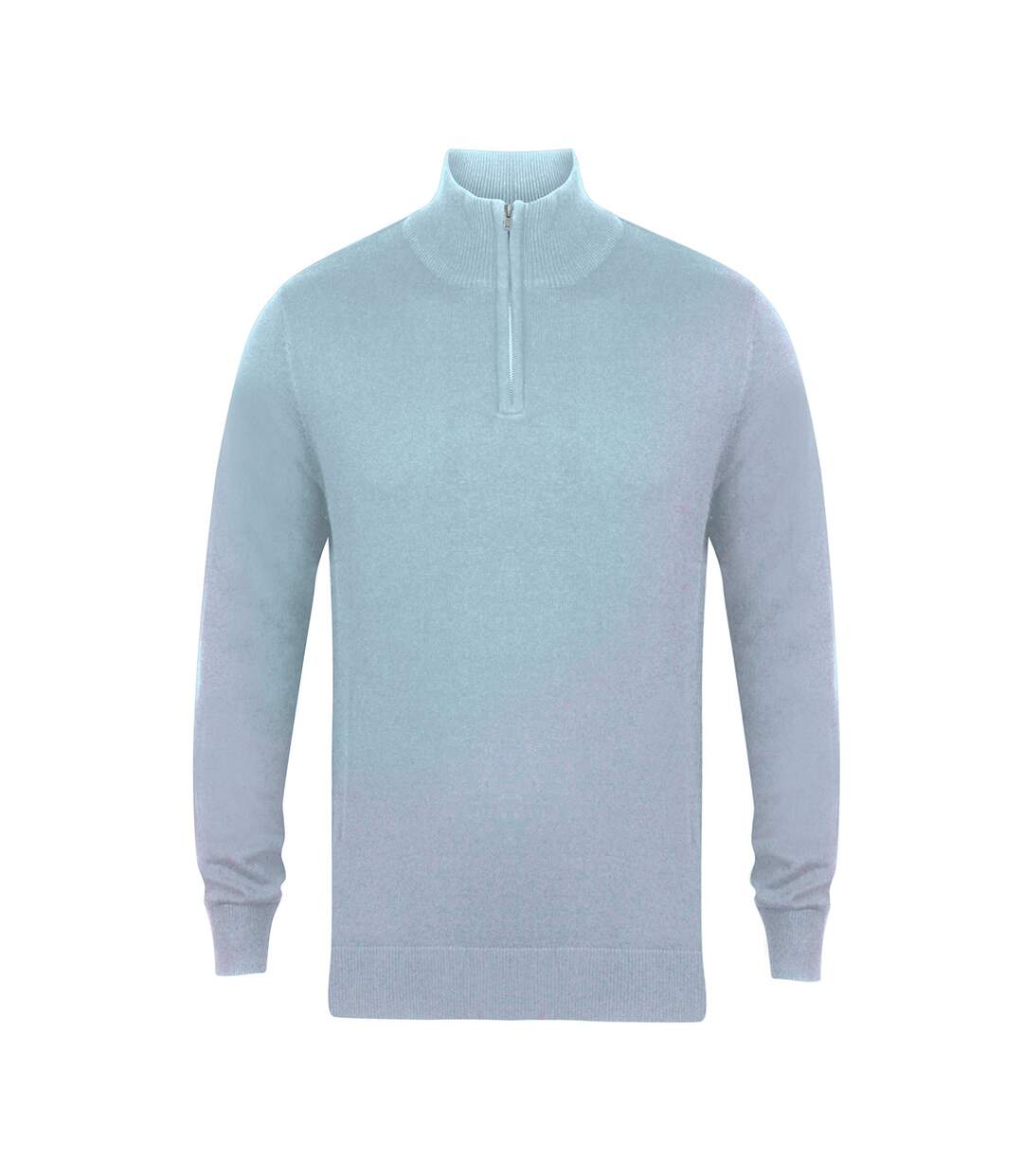 Pull Zippé 1/4 À Manches Longues Homme Gris Clair Chiné Henbury-1
