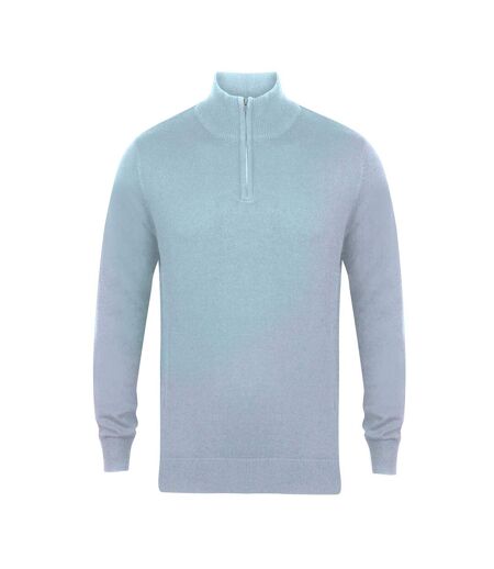 Pull Zippé 1/4 À Manches Longues Homme Gris Clair Chiné Henbury
