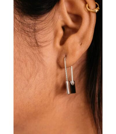 Gold and Silver Unique Safety Pin Drop Paperclip Dangle Hoop Earrings