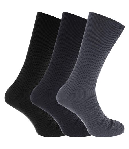 Mens Big Foot Non Elastic Diabetic Socks (3 Pairs) (Shades Of Blue) - UTMB385