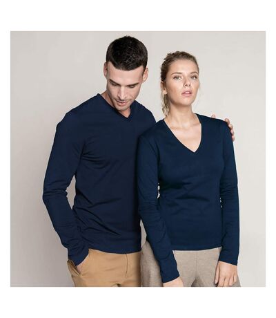 T-shirt À Manches Longues Et Col En V Coupe Cintrée  Pour Homme Bleu Marine Kariban