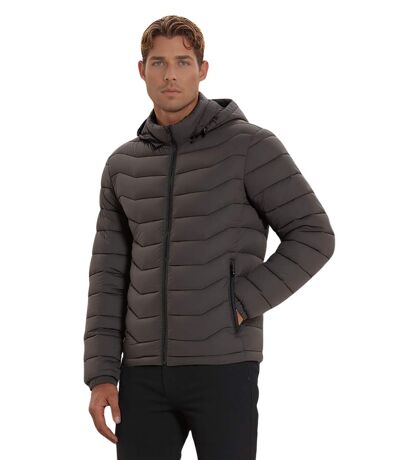 Doudoune homme manches longues hiver avec capuche amovible - Gris foncé, style casual et confort optimal