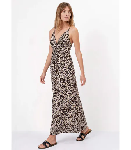 Robe longue sans manches, motif léopard