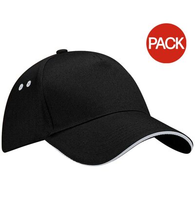 Beechfield Unisex Ultimate 5 Panel Contrast Baseball Cap With Sandwich Peak / Headwear (Pack of 2) (Black/Light Grey) - UTRW6700