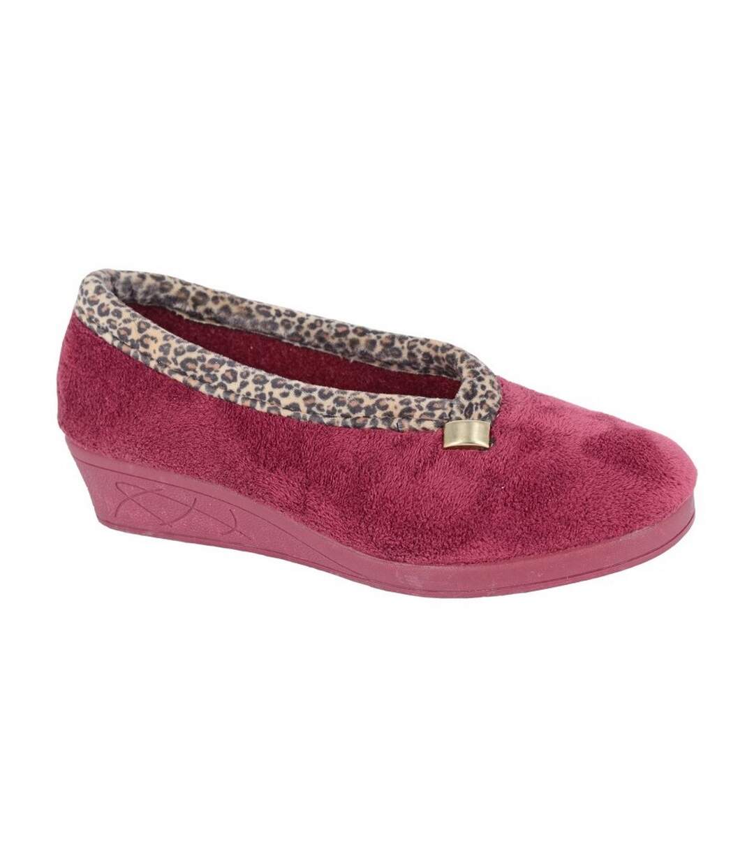 Womens/ladies dawn slippers burgundy/ocelot Sleepers-1