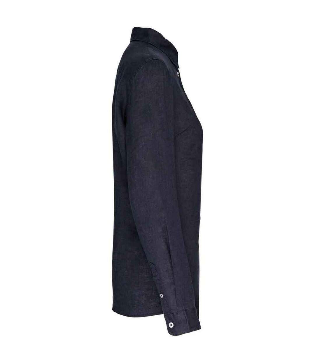 Womens/ladies Linen Long-sleeved Shirt Navy Spasso-3