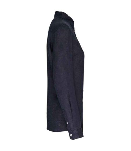 Womens/ladies Linen Long-sleeved Shirt Navy Spasso