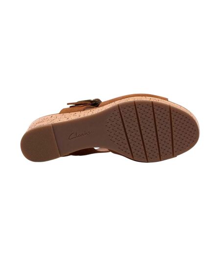Womens/ladies Wedge Sandals Tan Clarks