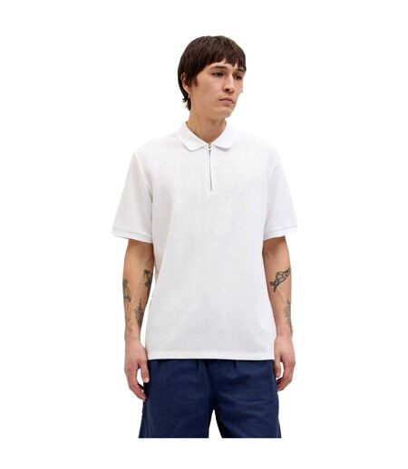 Mens Textured Zip Neck Short-sleeved Polo Shirt White Jack And Jones