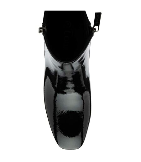 Womens/ladies Furiosa Block Heel Ankle Boots Black Patent Lotus Shoes
