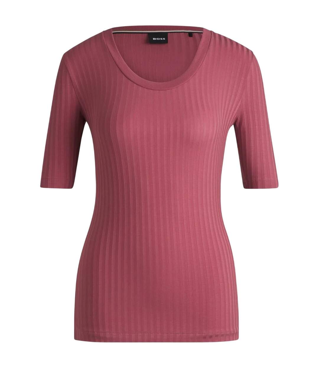 Womens/ladies Effilie Ribbed T-shirt Red Boss-2