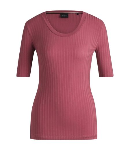 Womens/ladies Effilie Ribbed T-shirt Red Boss