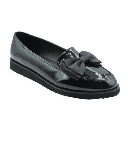 Womens/ladies alpha bow detail extra wide loafers black Where´s That From