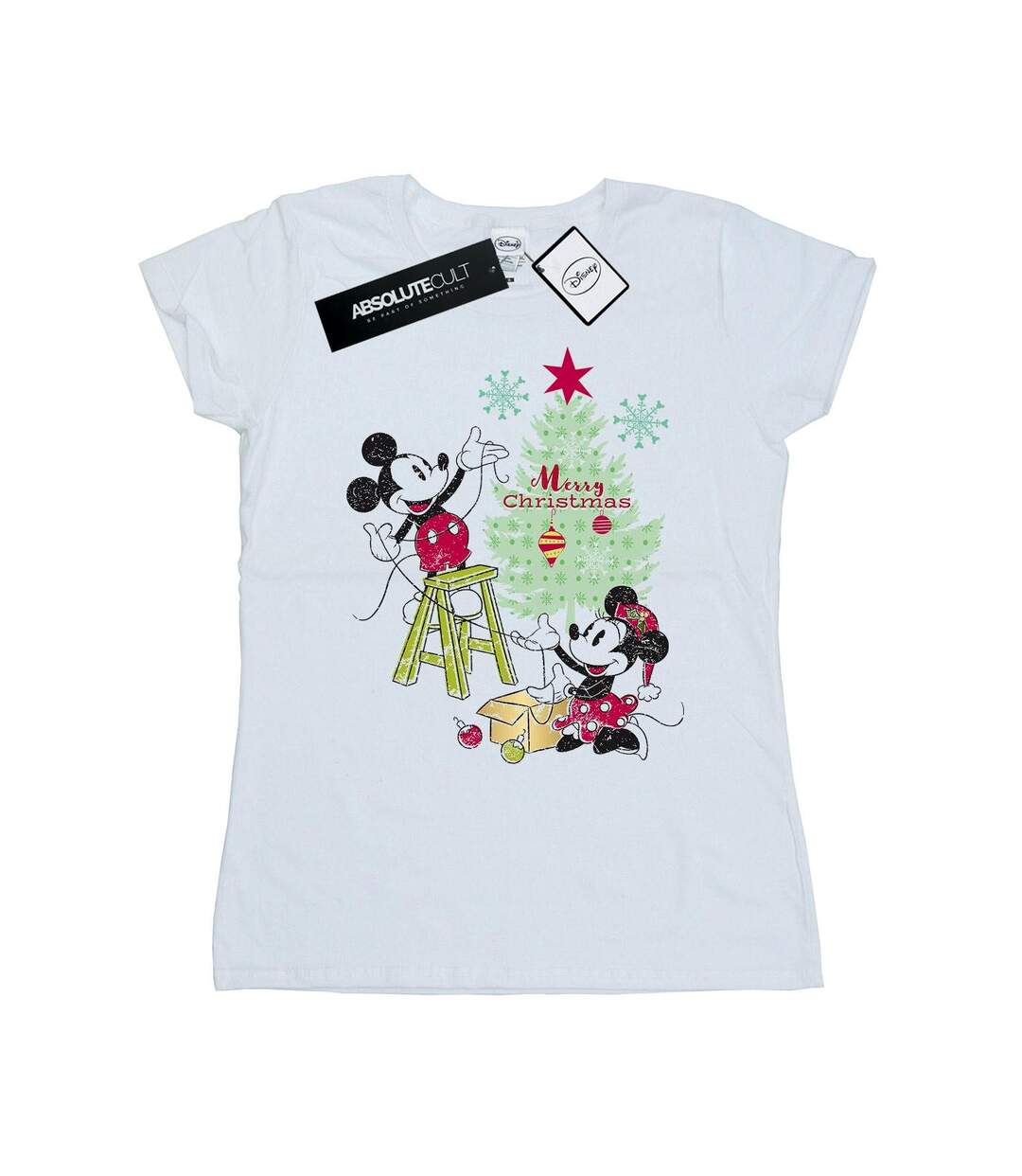Disney T-shirt en coton Femme/Madame Mickey et Minnie - Arbre de Noël (Blanc) - UTBI48685-1