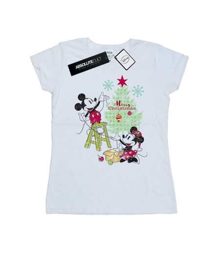 Disney T-shirt en coton Femme/Madame Mickey et Minnie - Arbre de Noël (Blanc) - UTBI48685
