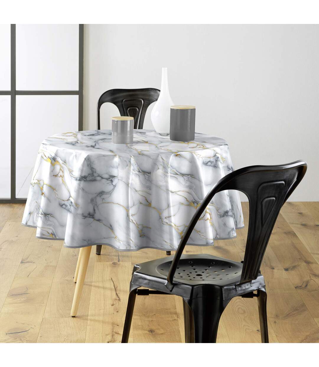 Nappe Toile Cirée Ronde Marquina 160cm Gris-4