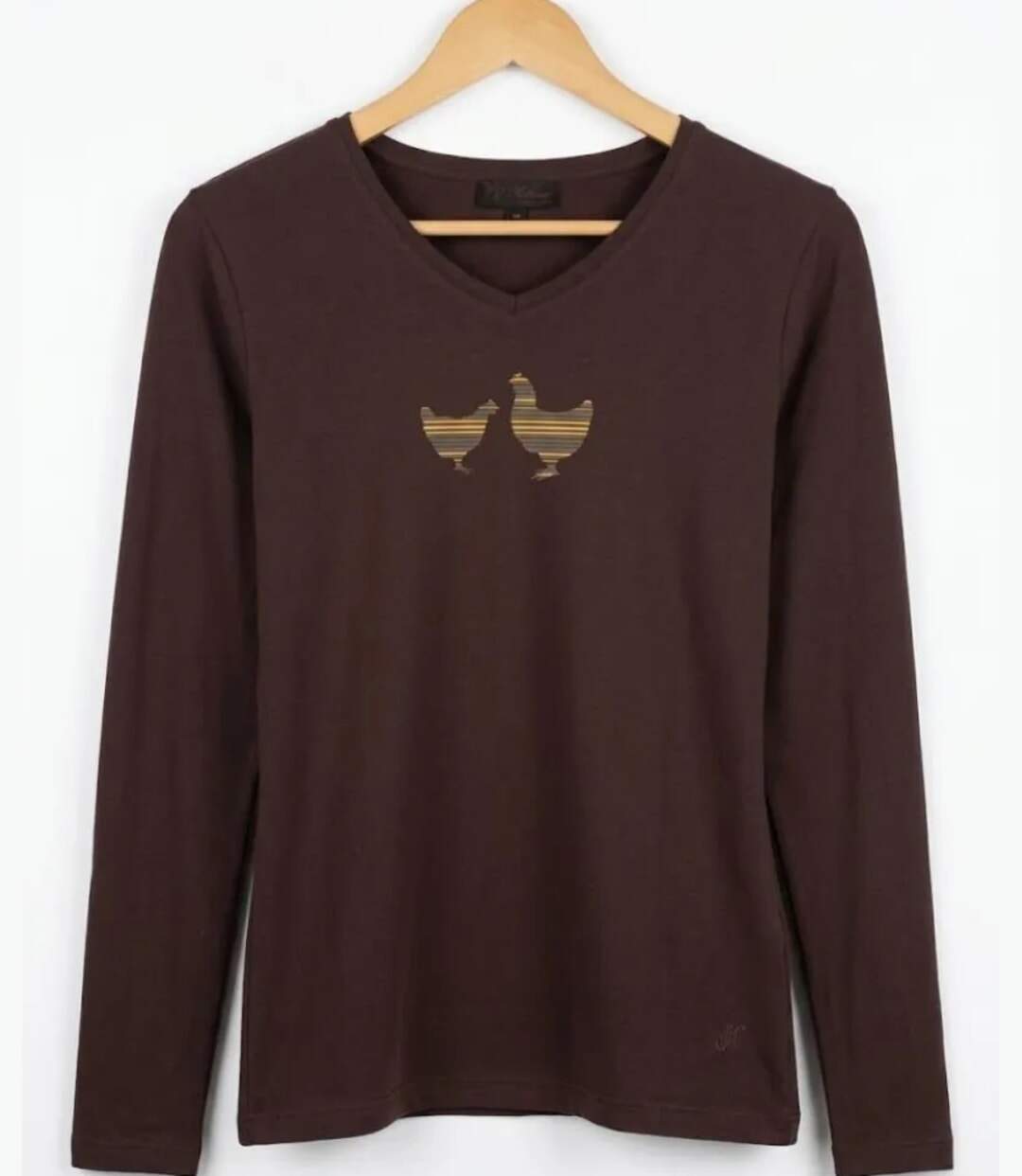 Tee-shirt MAYFLOWER NAPOLI4 chocolat à sérigraphie poule : confort naturel et style authentique-2
