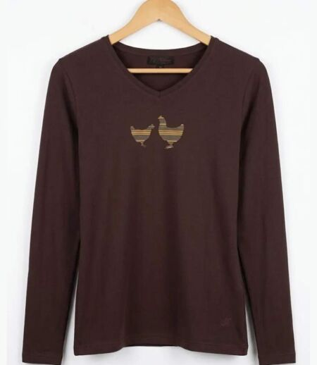 Tee-shirt MAYFLOWER NAPOLI4 chocolat à sérigraphie poule : confort naturel et style authentique
