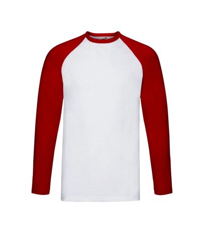 Fruit of the Loom Unisex Adult Contrast Long-Sleeved Baseball T-Shirt (White/Red)