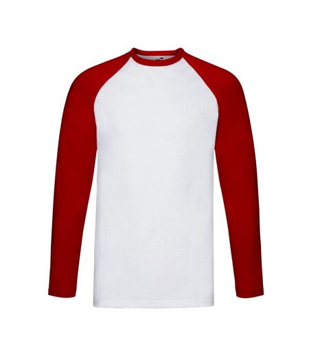 Fruit of the Loom Unisex Adult Contrast Long-Sleeved Baseball T-Shirt (White/Red)