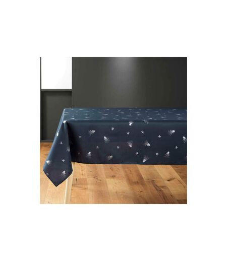 Nappe Imprimé Métallisé Sapin 150x300cm Marine & Argent
