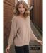 Pull femme manches longues - Couleur beige - Col en pointe