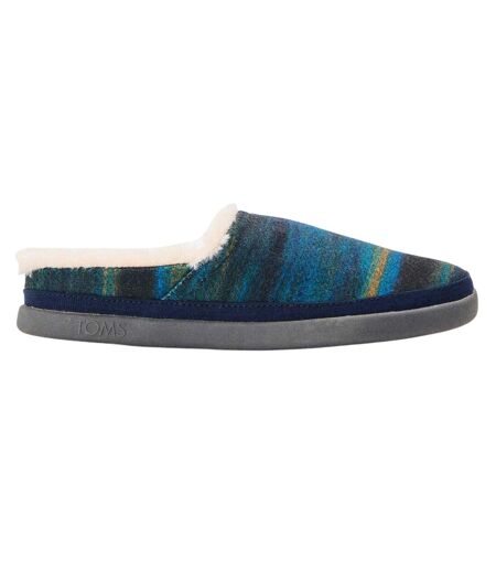 Womens/ladies Faux Shearling Flat Slippers Blue Toms