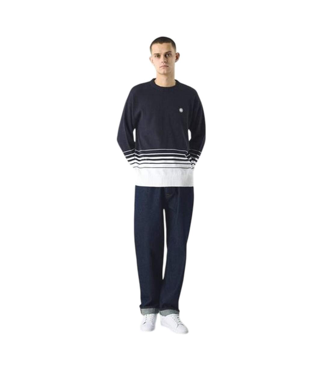 Mens Striped Crew Neck Relaxed Fit Jumper Navy Pretty Green-4