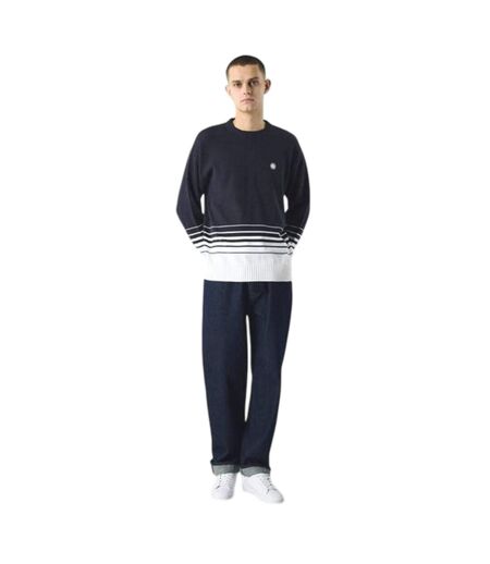 Mens Striped Crew Neck Relaxed Fit Jumper Navy Pretty Green
