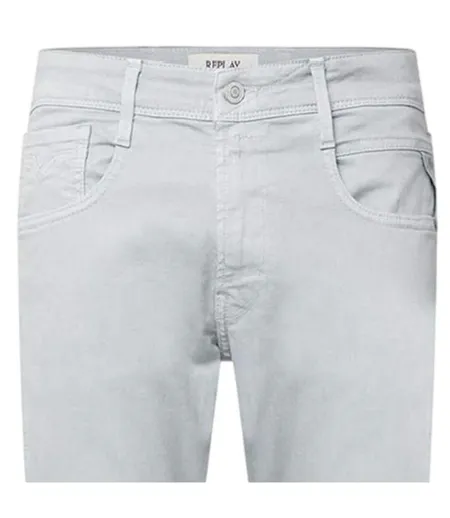 Mens Anbass Cotton Blend Plain Slim Jeans Light Blue Replay