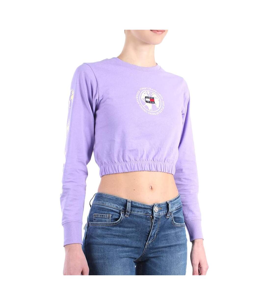 T-Shirt Manches longues Violet Femme Tommy Hilfiger Crop Elastic - L