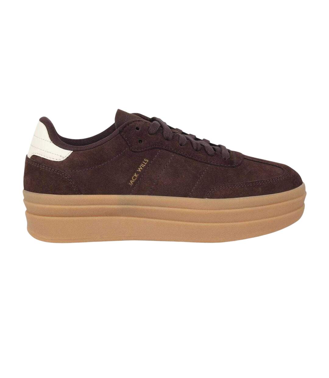 Womens/ladies Newbury Suede Platform Trainers Brown White Gum Jack Wills-1