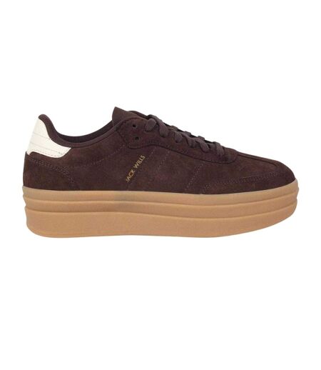 Womens/ladies Newbury Suede Platform Trainers Brown White Gum Jack Wills