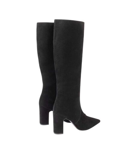 Womens/ladies Suede Block Heel Knee-high Boots Black I Saw It First