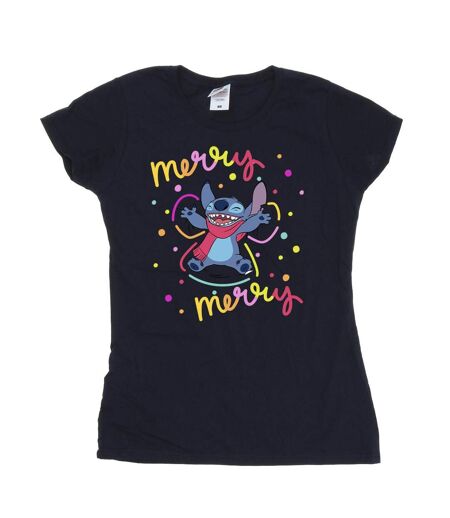 Disney T-shirt en coton Lilo & Stitch Joyeux arc-en-ciel Femme/Femme (Bleu marine) - UTBI26086