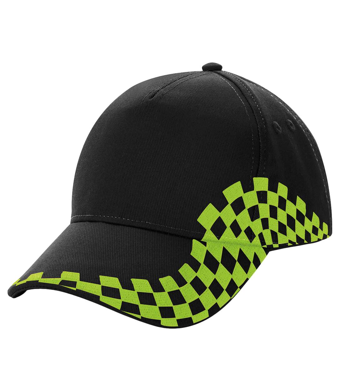Unisex grand prix baseball cap black/lime green Beechfield-1