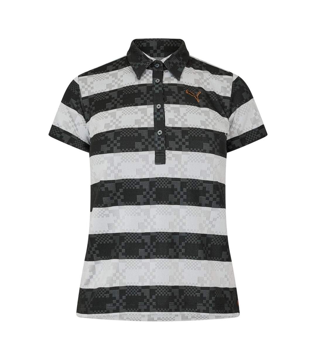 Womens/ladies Bordered Stripes Polo Shirt Black White Puma-1