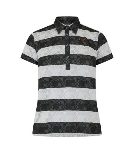 Womens/ladies Bordered Stripes Polo Shirt Black White Puma