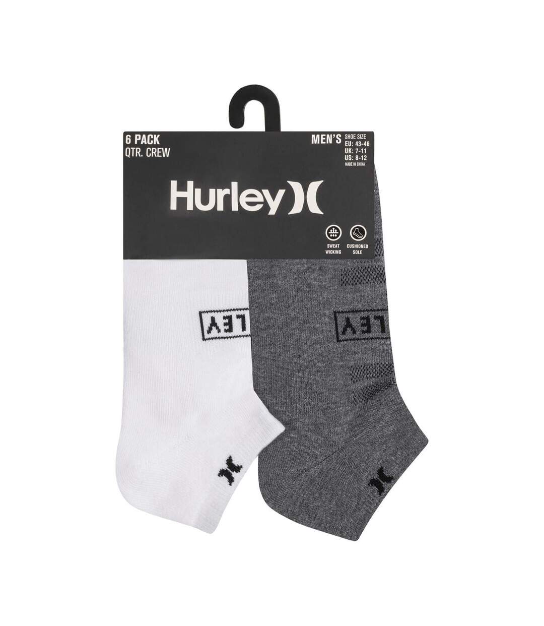 Pack Of 6  Mens Low Cut Ankle Socks  White Black Hurley-2