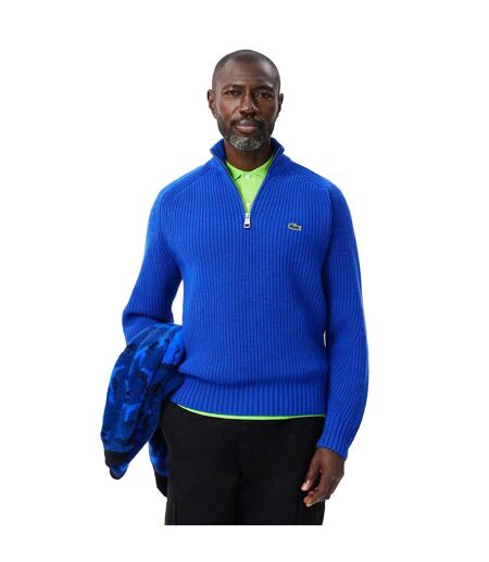 Mens Zipper Carded Wool High-neck Jumper Blue Lacoste