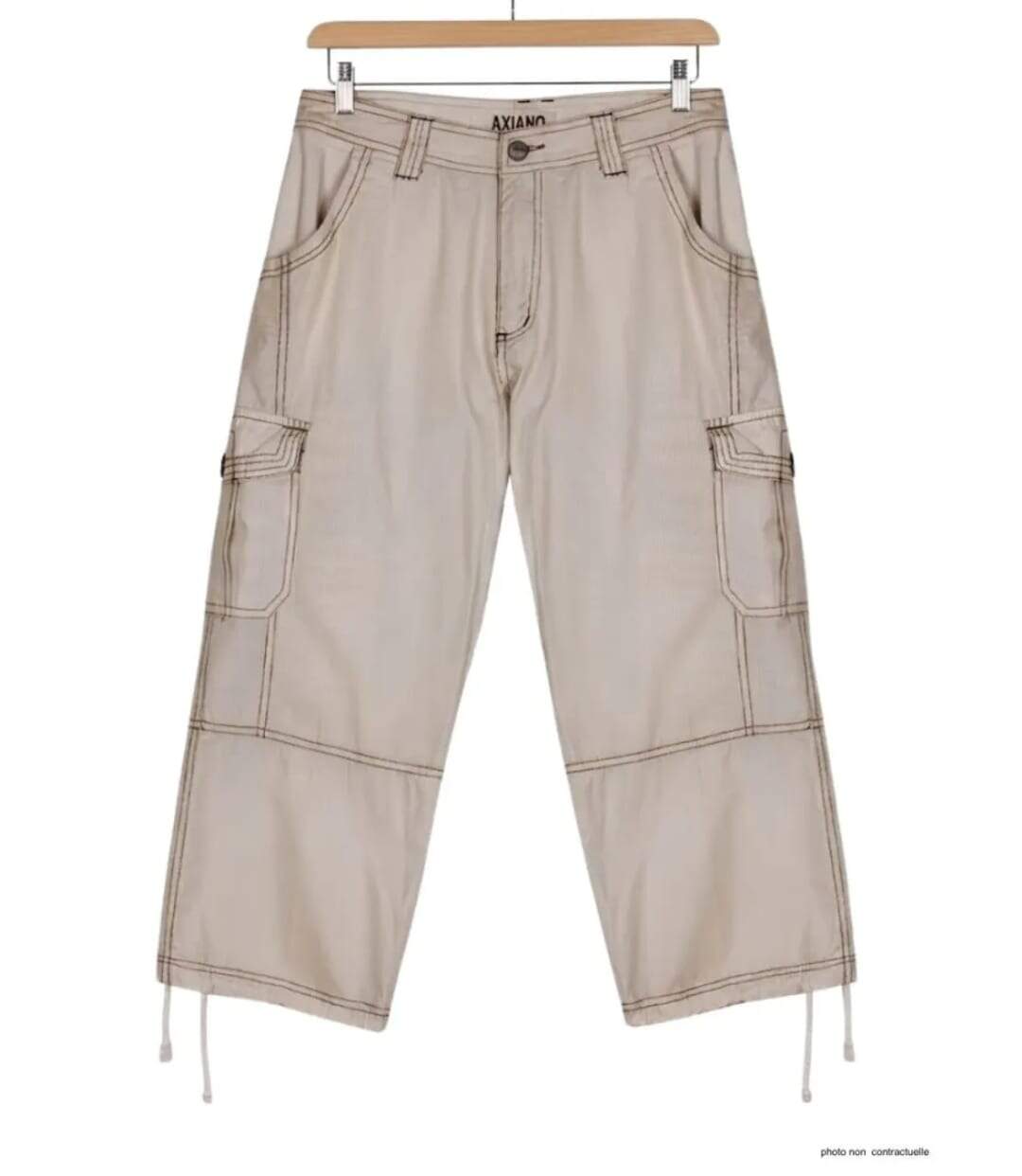 AXXANO AE1271B - Pantacourt femme à rayures beige et blanc en pur coton-2