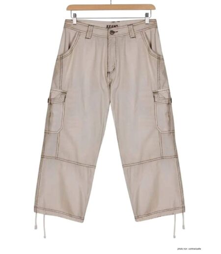 AXXANO AE1271B - Pantacourt femme à rayures beige et blanc en pur coton